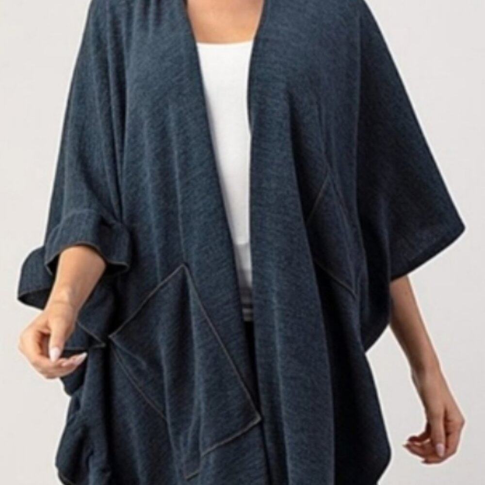 NWT Long Slate Blue Ruffled Cardigan Cape - Picture 5 of 9